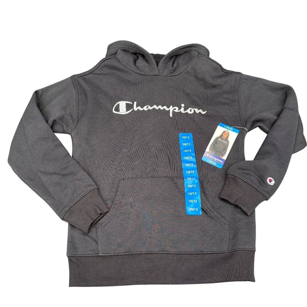 Champion Kids‎ Logo Fleece Hoodie Sweatshirt Black Size 10/12